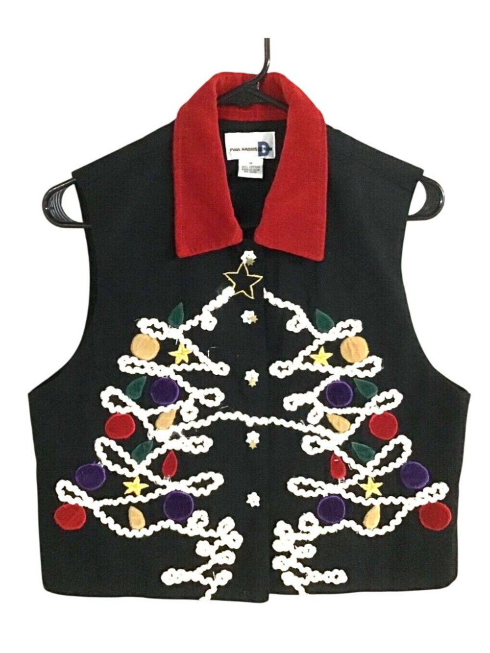 Paul Harris Design Vintage Velveteen Collared Embroidered Christmas Tree Vest